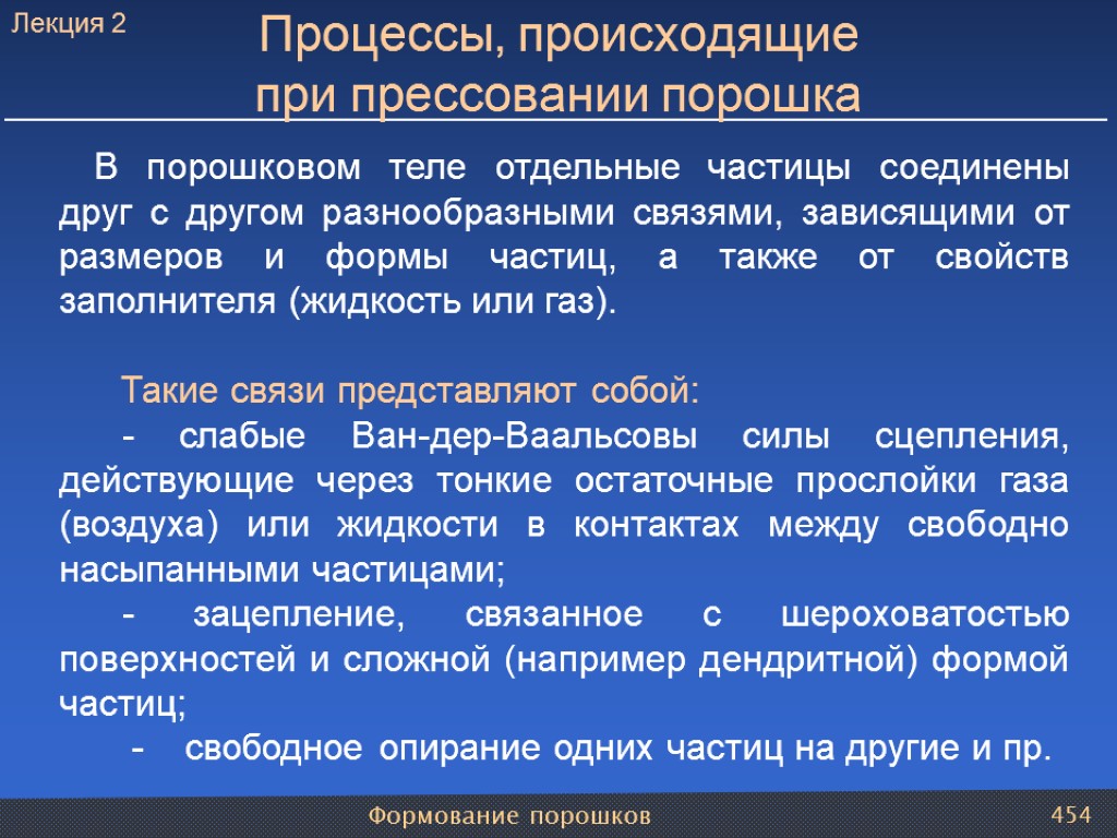 Формование порошков 454 В порошковом теле отдельные частицы соединены друг с другом разнообразными связями,